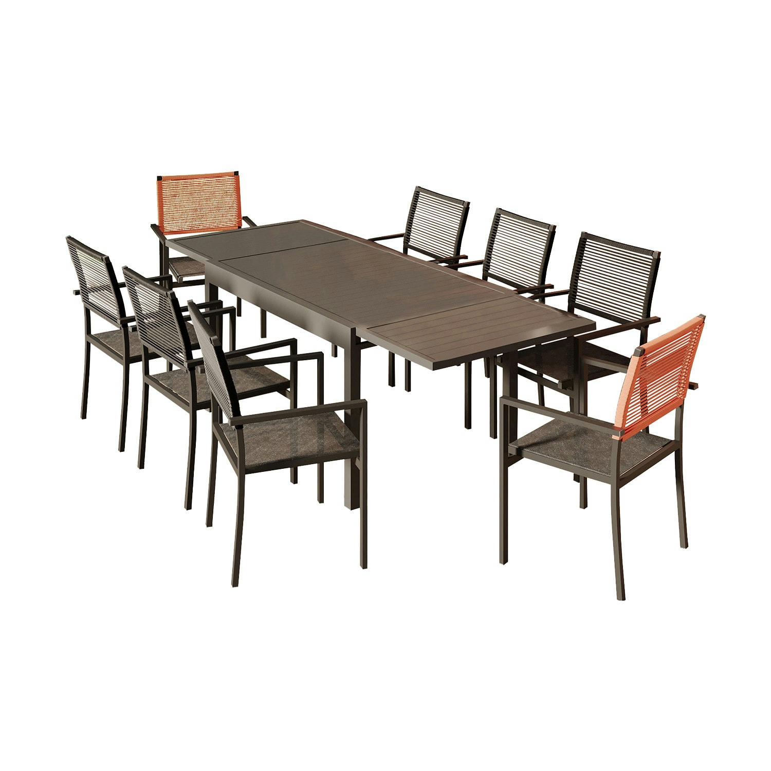 YERAZ 8 - Ensemble de jardin 8 personnes extensible aluminium anthracite orange