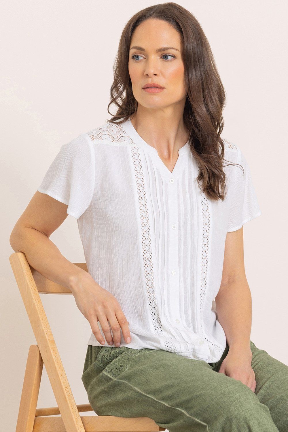 Klass. Lace Trim Tie Front Blouse