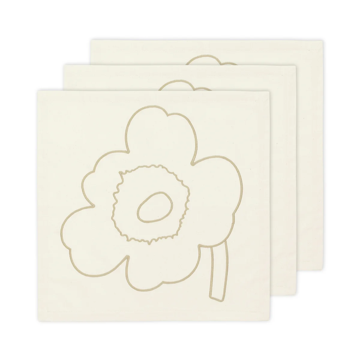 Marimekko - Piirto Unikko Satin Servietten, 50 x 100 cm, off-white / straw (3er-Set) (60th Anniversary Collection)