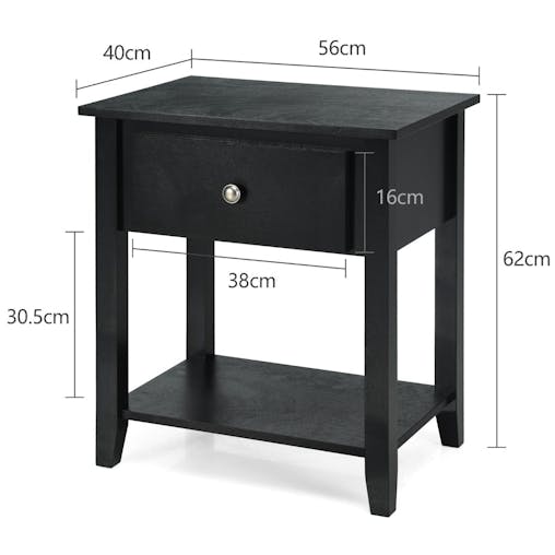 NNECW Bedside Tables with Drawer and Storing Shelf for Bedroom/Living Room/Bathroom/Office-Black-2 pieces