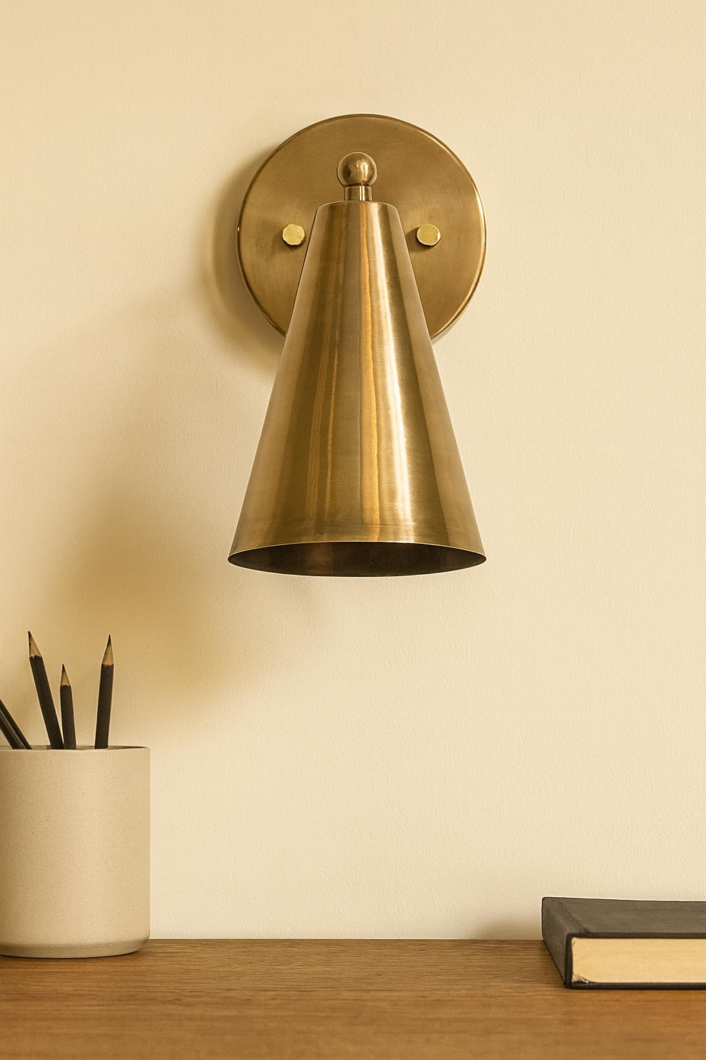 Modern Brass Wall Sconce Mid Century Bedroom Wall Light Cone Sconce Minimalist Brass Lamp Bedside Lighting Vanity Light Brass Wall Sconce