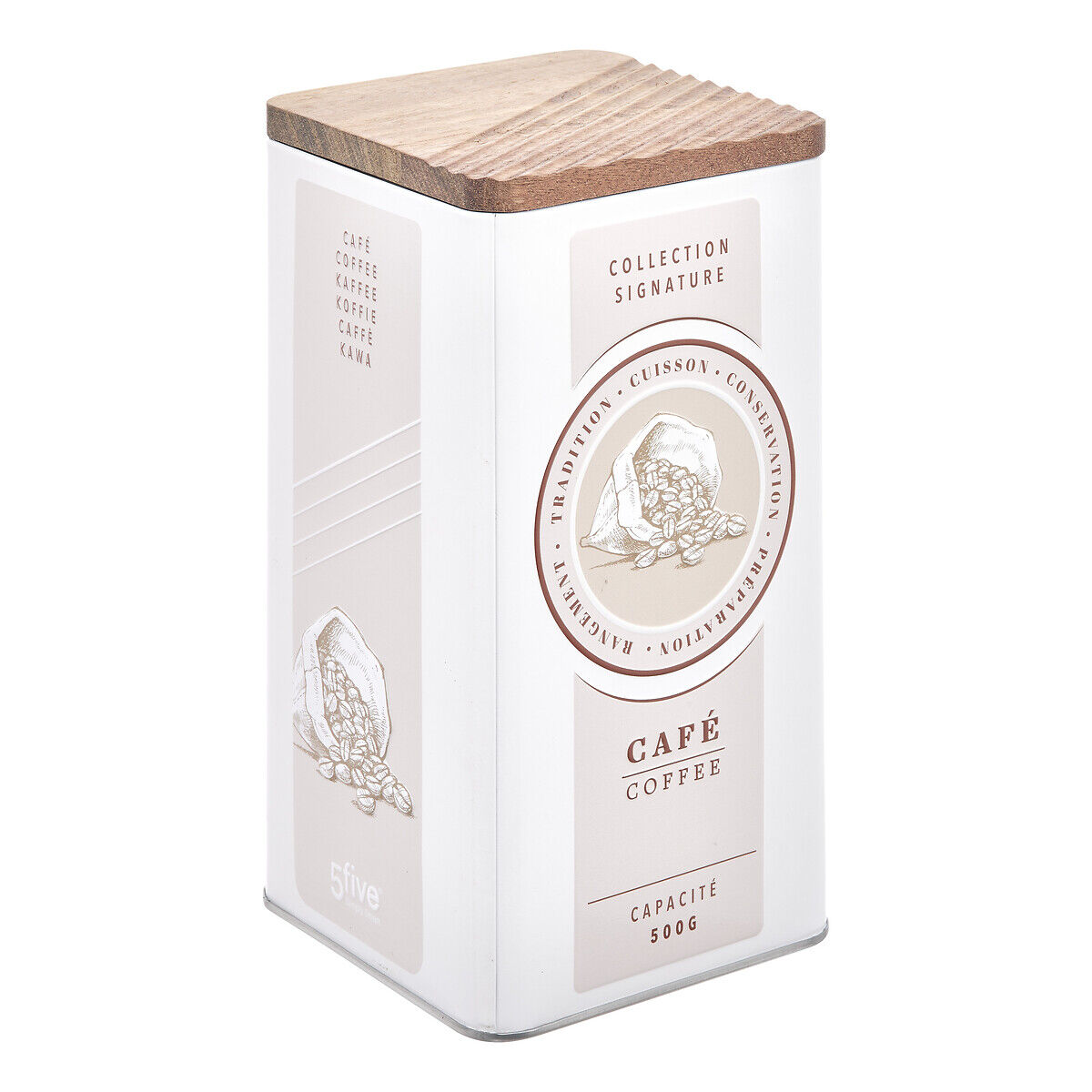 Lata para café bege de metal com tampa