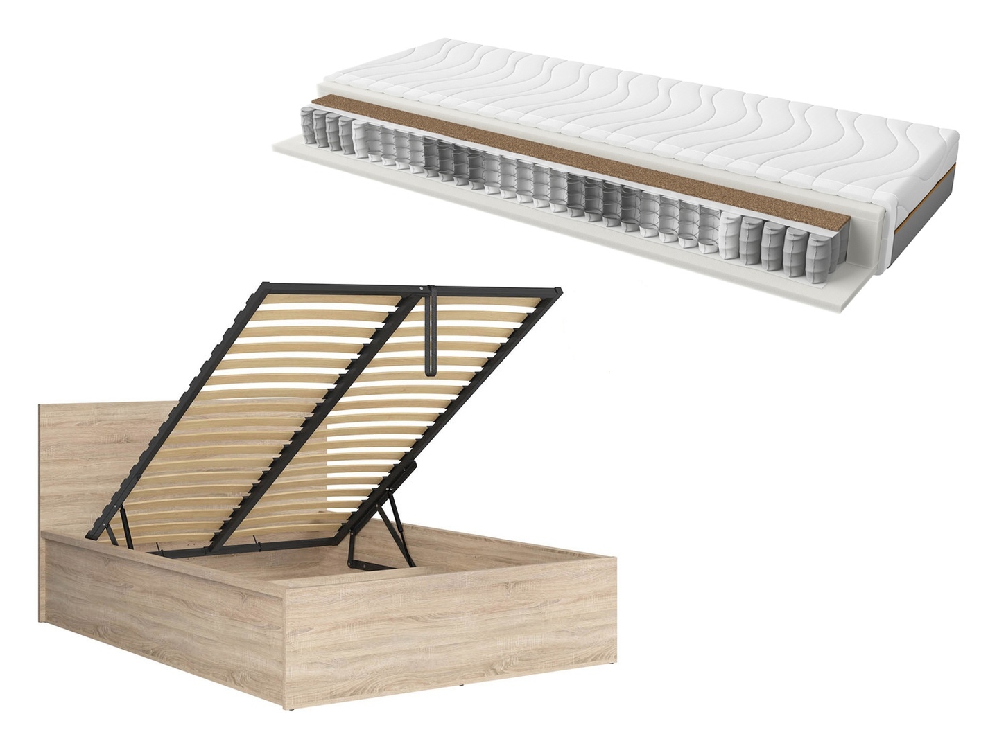 Zestaw łóżko Tetrix dąb sonoma ze stelażem i materacem Ceres AV 140x200
