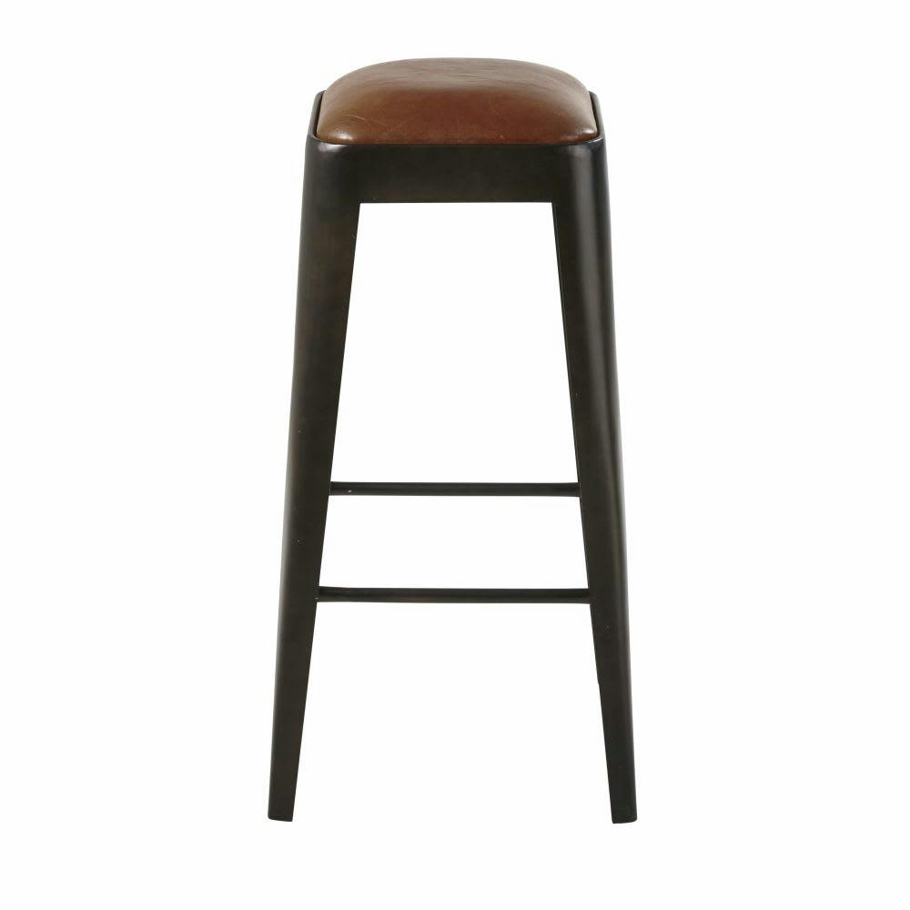 Manufacture - Tabouret de bar en cuir marron et métal noir