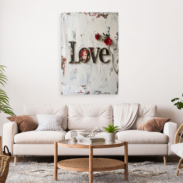 Obraz nowoczesny do salonu sypialni biura, Napis Love w stylu retro 20x30