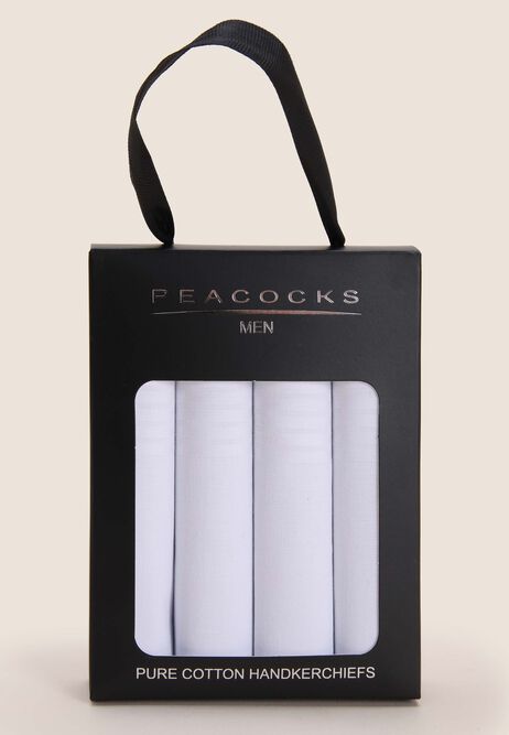 Mens 4pk White Plain Cotton Handkerchiefs