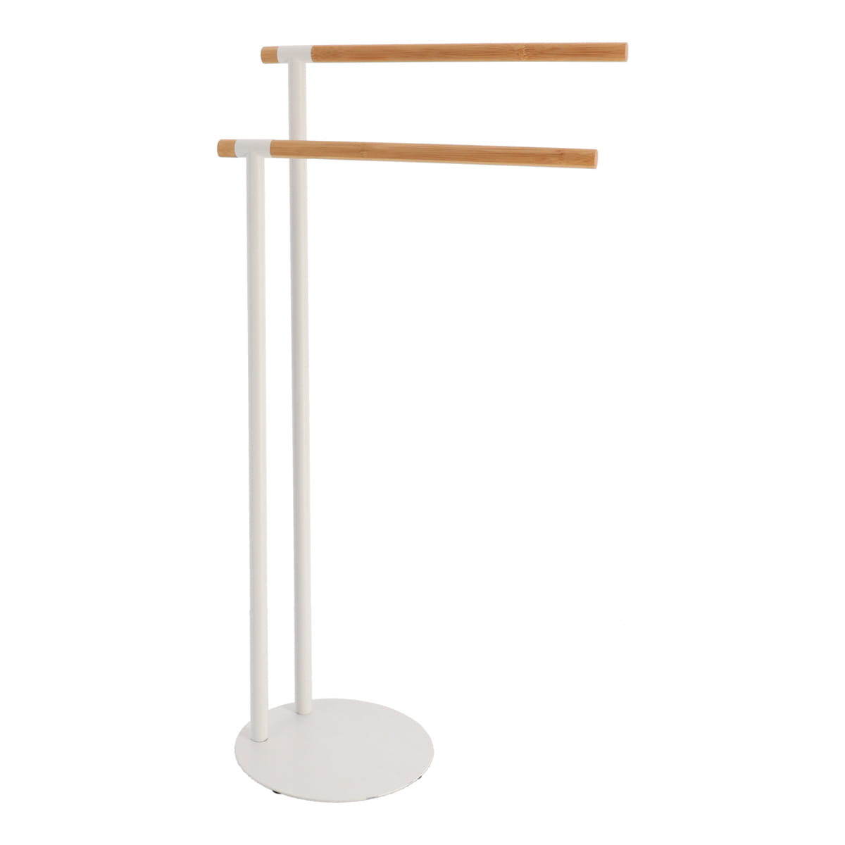 Toalheiro wc branco em metal com 2 barras em bambu