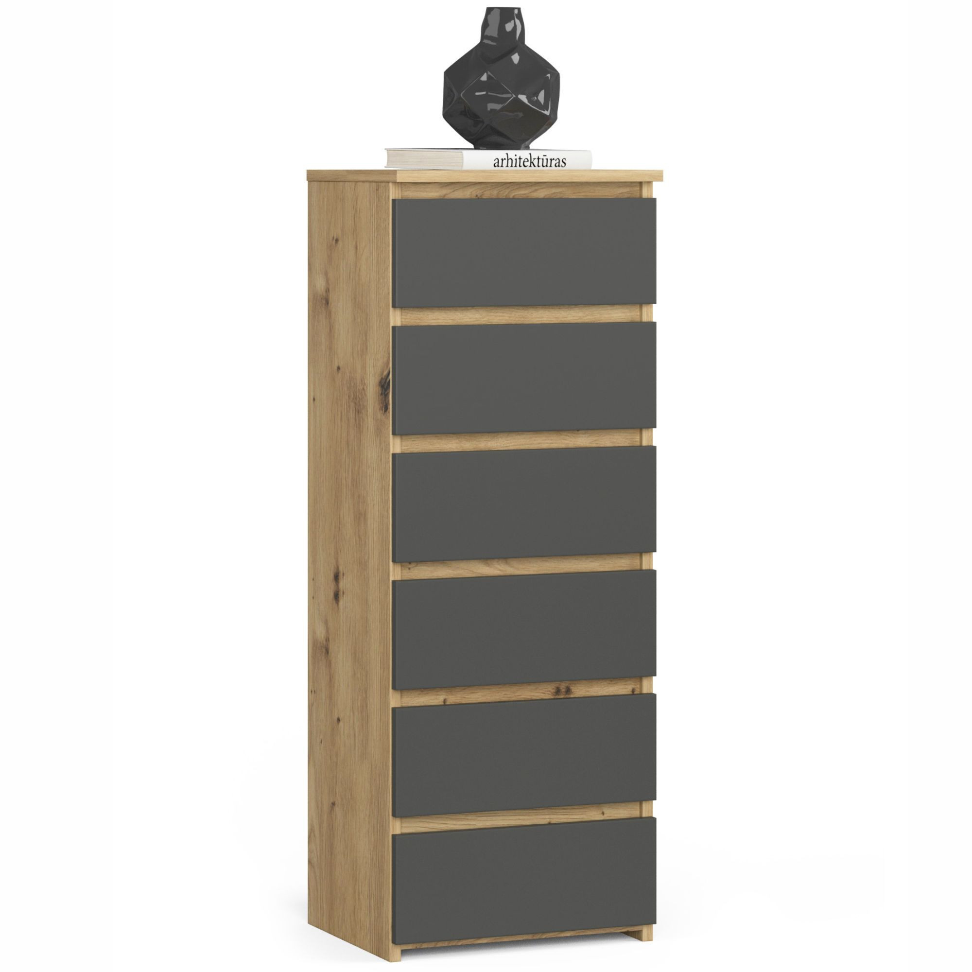 Komoda AKORD CL6 Dąb Artisan, Grafit Szary mat 40x35x109 cm