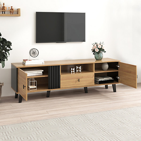 Meuble TV avec Tiroirs - design élégant - Panneau de Particules (MDF) - 170 x 40 x 50 cm - Noir et Naturel