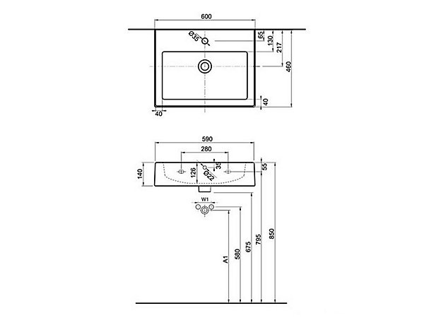 KOLO by Geberit Twins Lavabo rectangulaire 60x46cm avec trop-plein (L51160000)