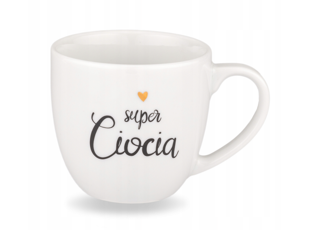 Biały Kubek Porcelanowy 300 ml - Super Ciocia i Złote Serce