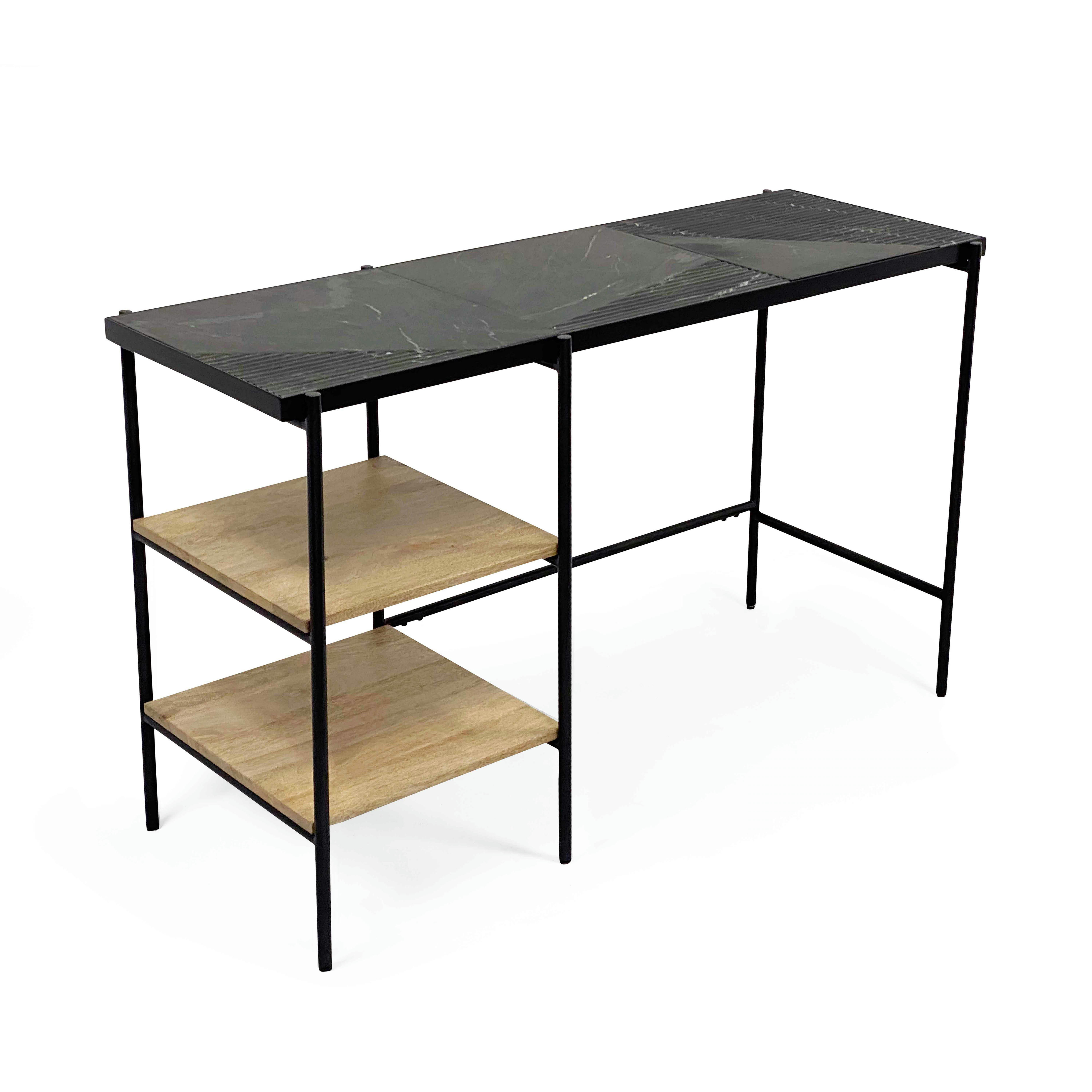 PAHELI - Bureau avec étagères en marbre et manguier noir