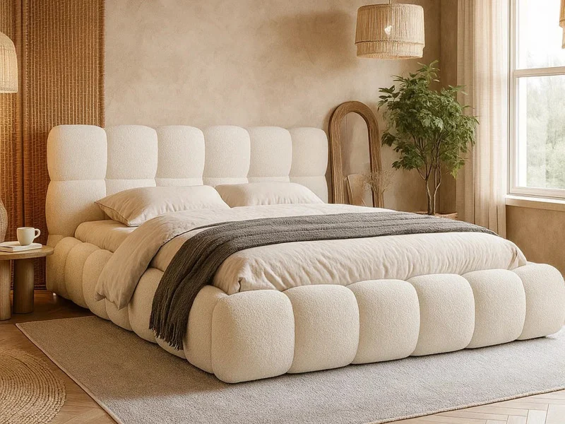Łóżko 140x200 Coco bouclé tapicerowane z pojemnikiem, Quelle 02