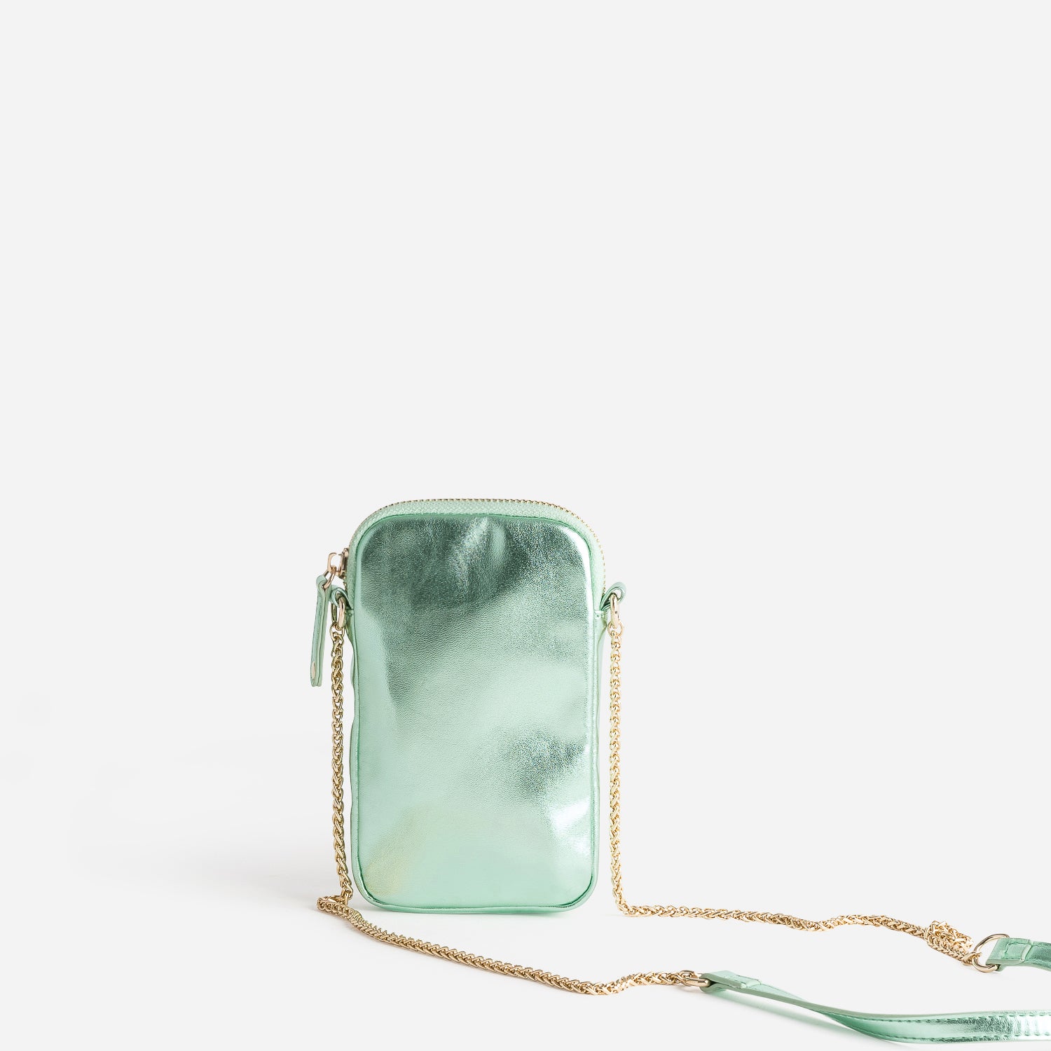 Sac vert métallisé pour téléphone portable