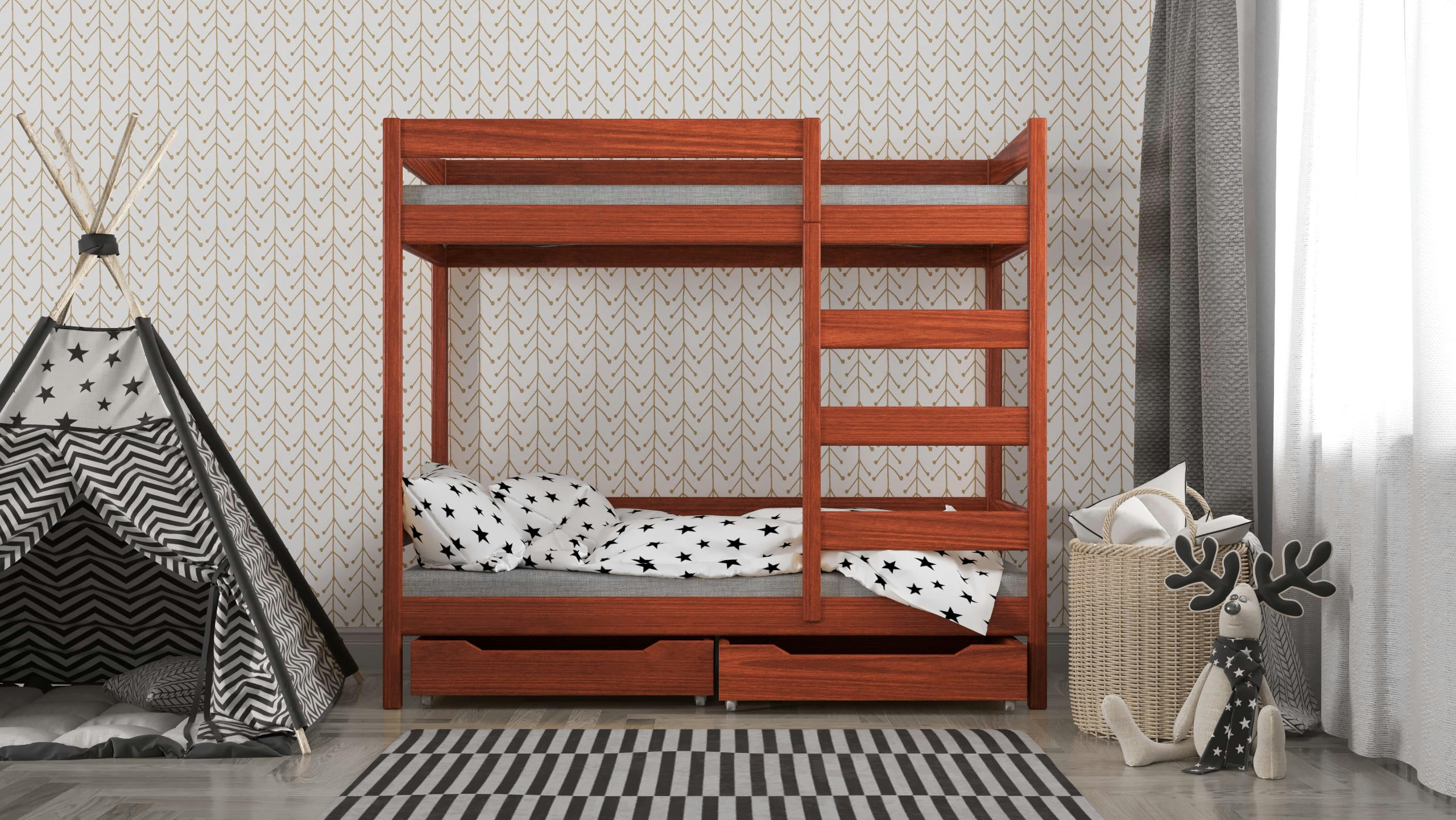 - Lit superposé en pin massif 180x80 palissandre