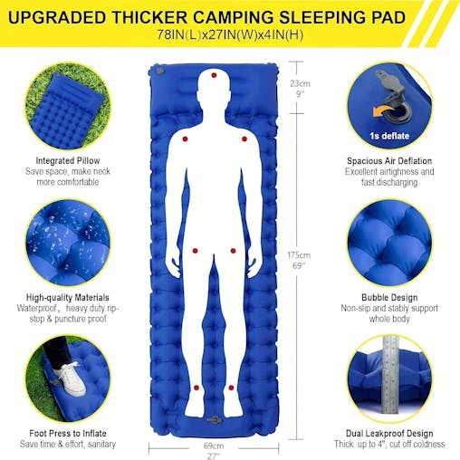 NNEOBA 4-Inch Thick Inflatable Camping Sleeping Mat Built-in Pillow And Pump Green