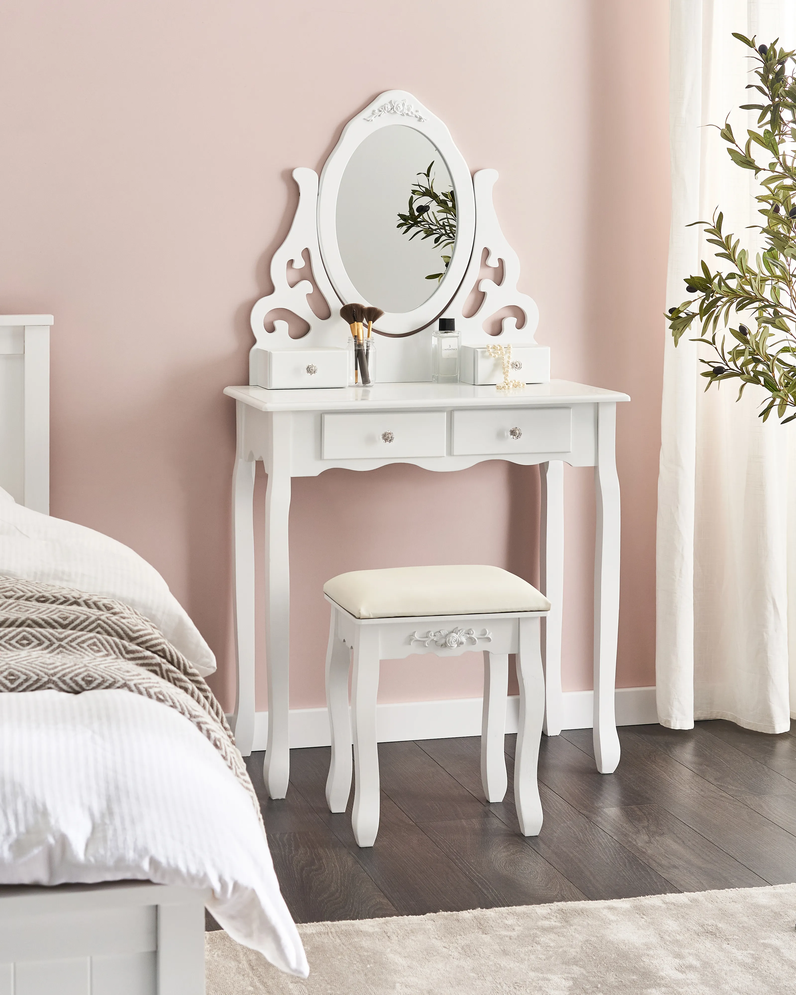 Dressing Table with Mirror and Stool AMOUR White