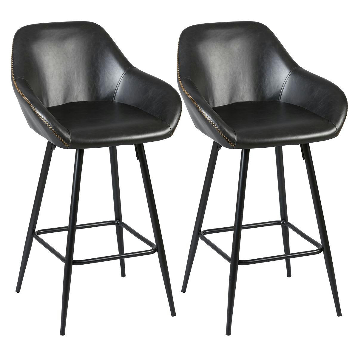 THOME - Lot  de 2 tabourets de bar simili noir