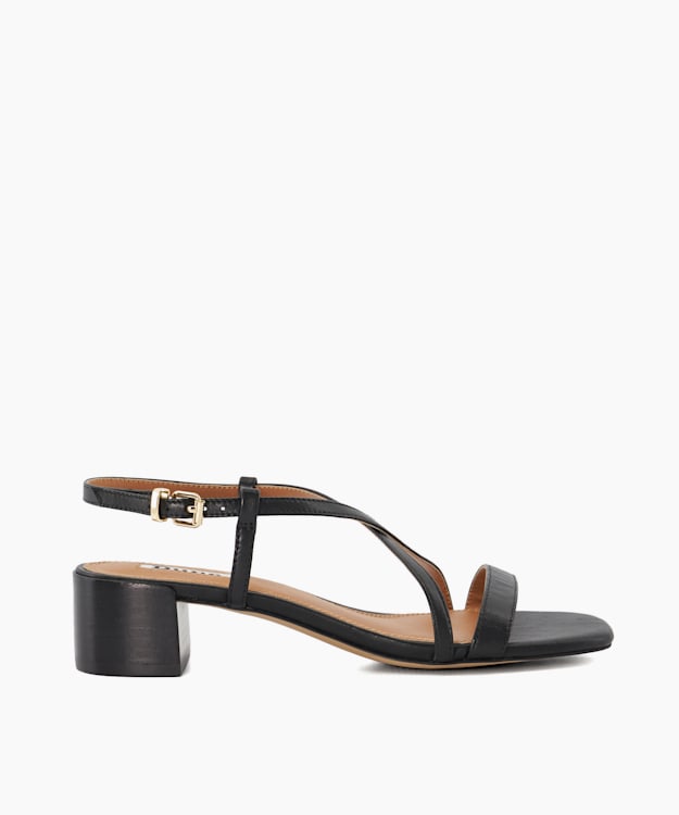 Jaskell Black - Leather Low Block Heel Sandals
