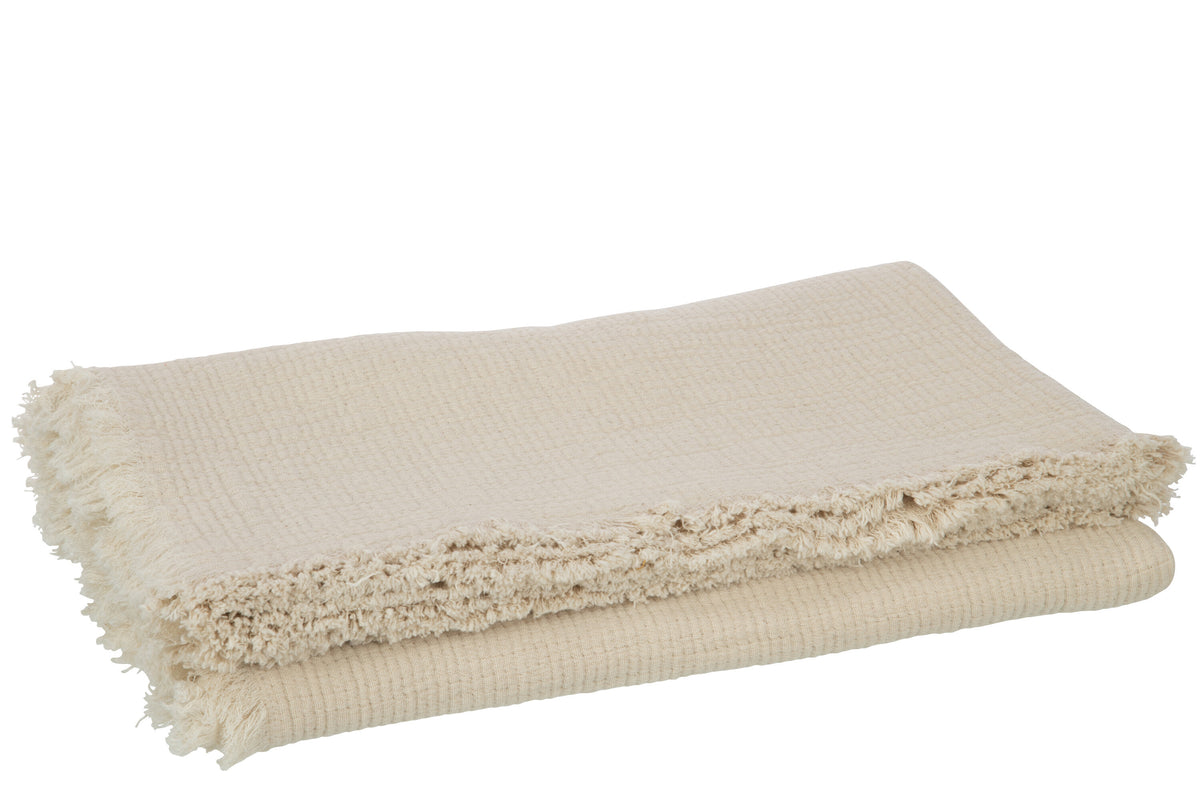 J-Line plaid Franjes Mousseline - katoen - lichtbeige - 130 x 180 cm