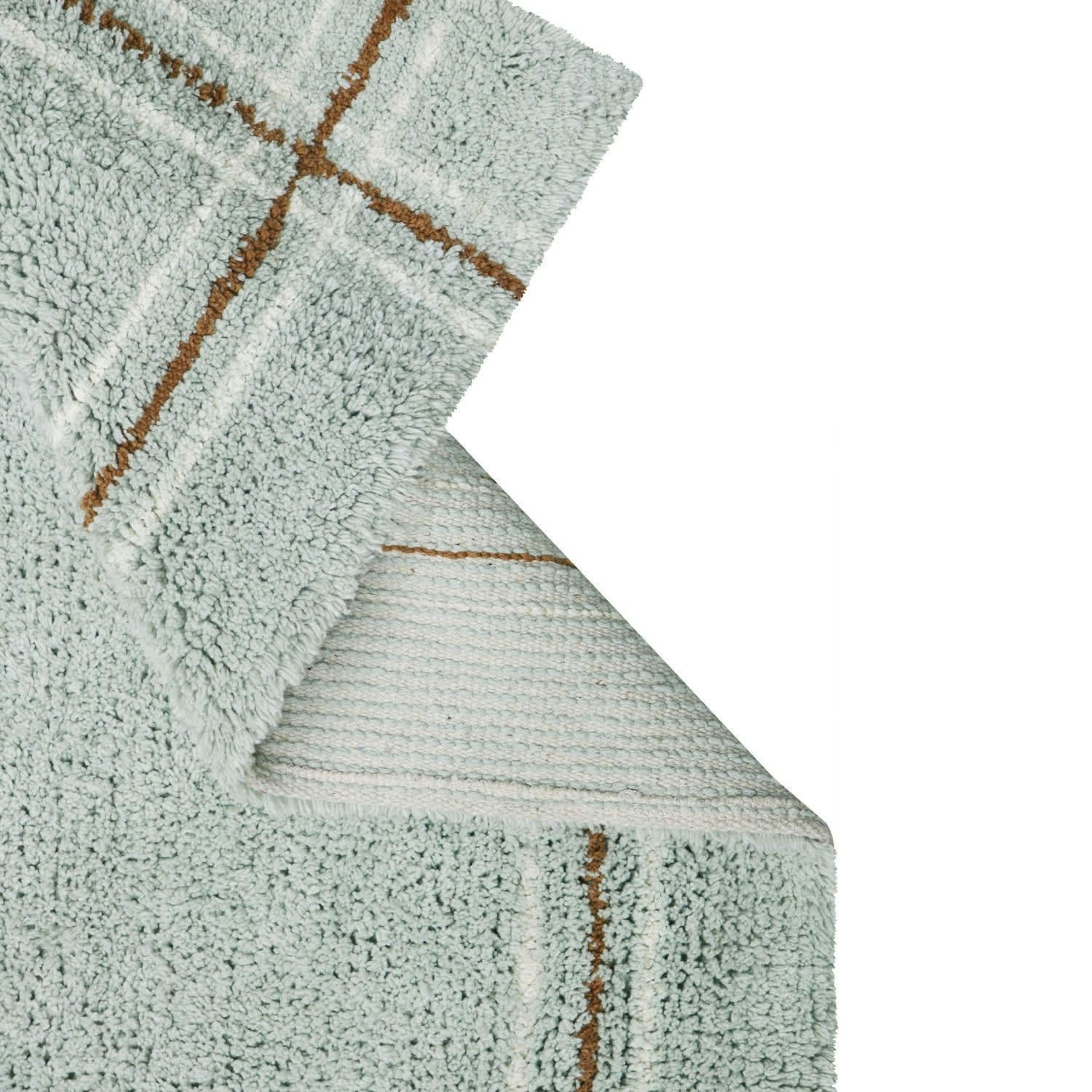 - Tapis lavable vert sauge avec fines rayures 90 x 130 cm