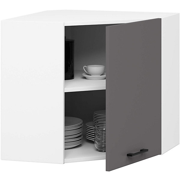 Armoires de cuisine AKORD d'angle haute W60 OLIWIA Blanc 60 cm 1 porte façade Gris Graphite 2 étagères 60x30x58 cm