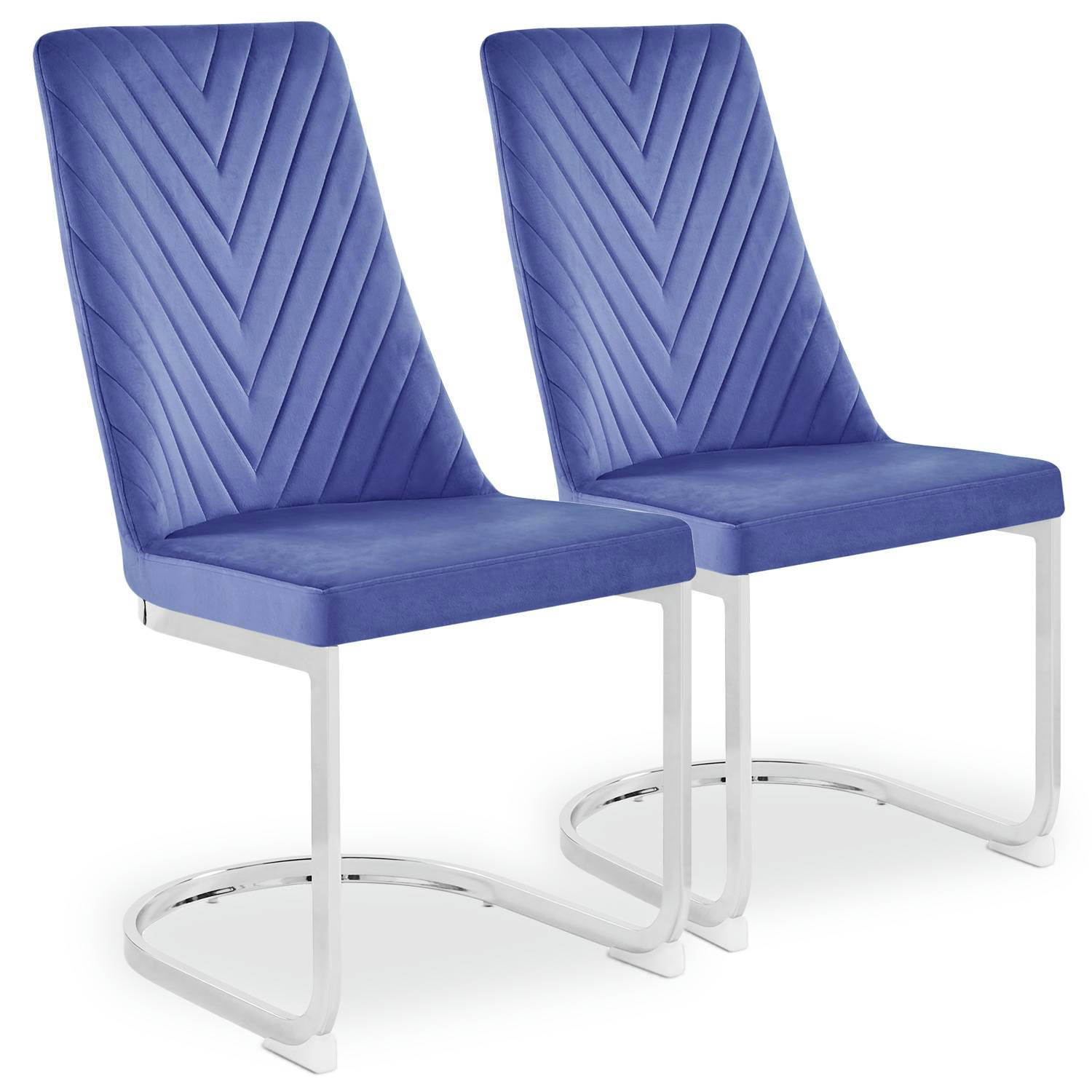 MISTIGRI - Lot de 2 chaises design velours bleu