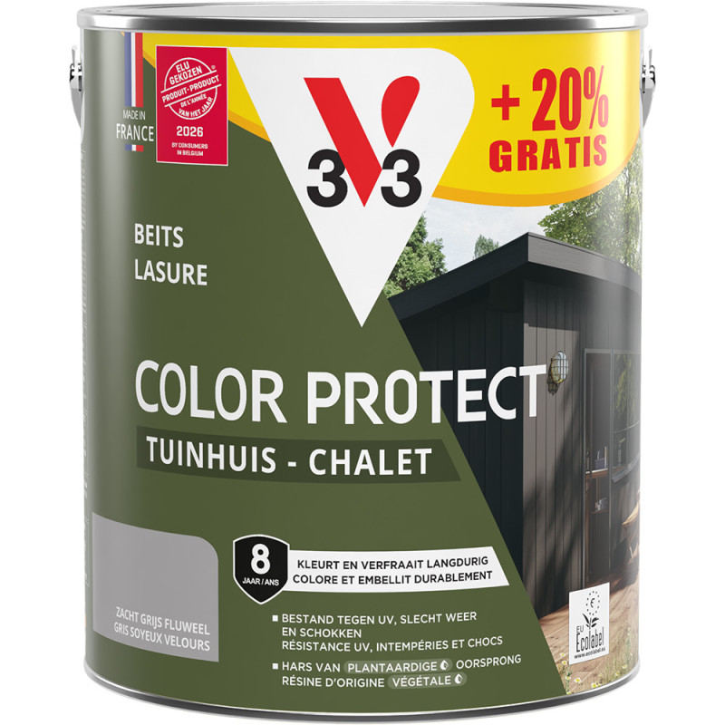 Lasure pour chalet Color Protect gris soyeux 2,5 L   0,5 L gratuit V33