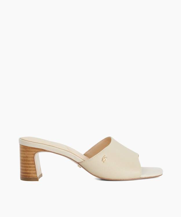 Mazy Ecru - Mid Height Leather Mules