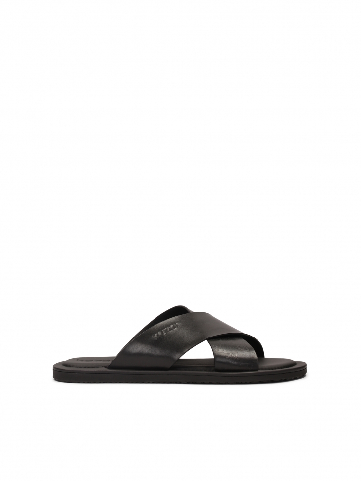 Minimalist black leather slides