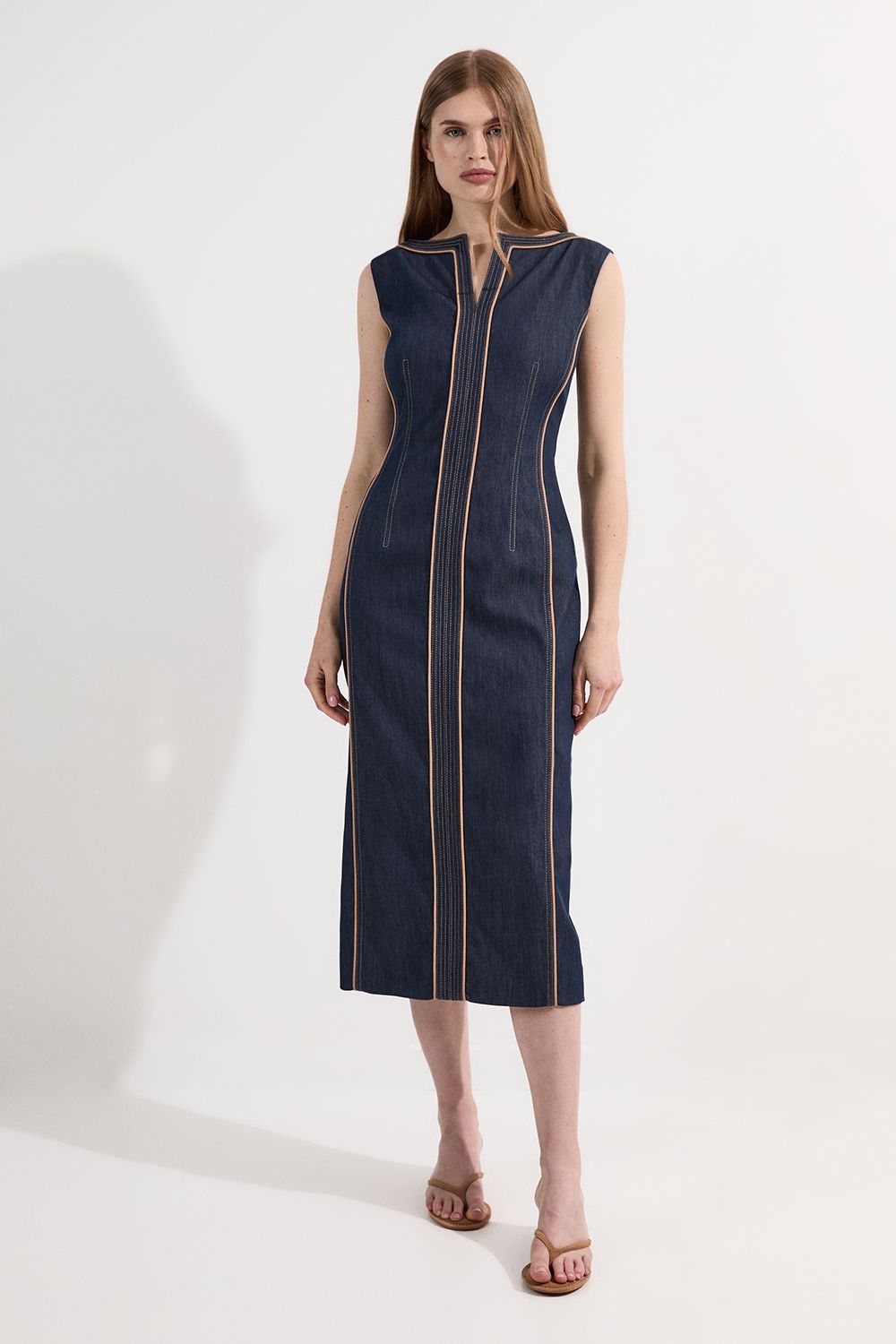 KarenMillen Archive Collection - Tailored Denim Pocketed Maxi Dress