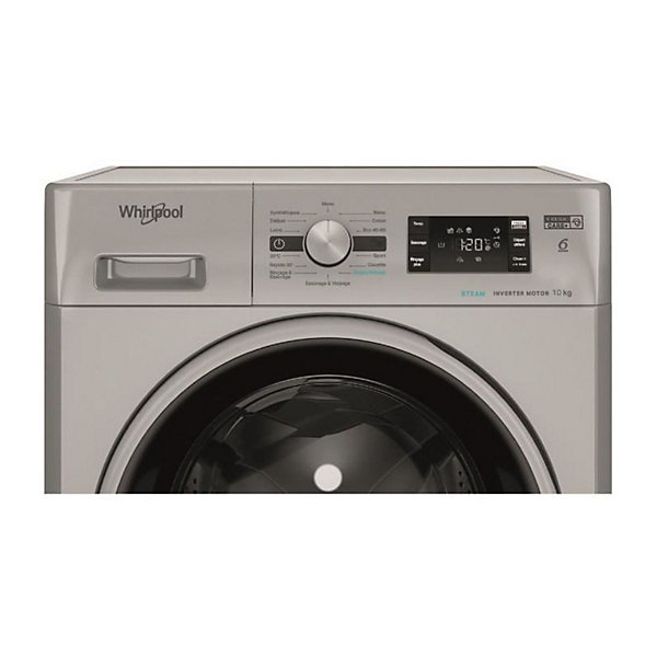 Lave-linge hublot WHIRLPOOL FFBP10489SBSVFR - 10 kg - Induction - L60cm - 1400 trs/min - Silver