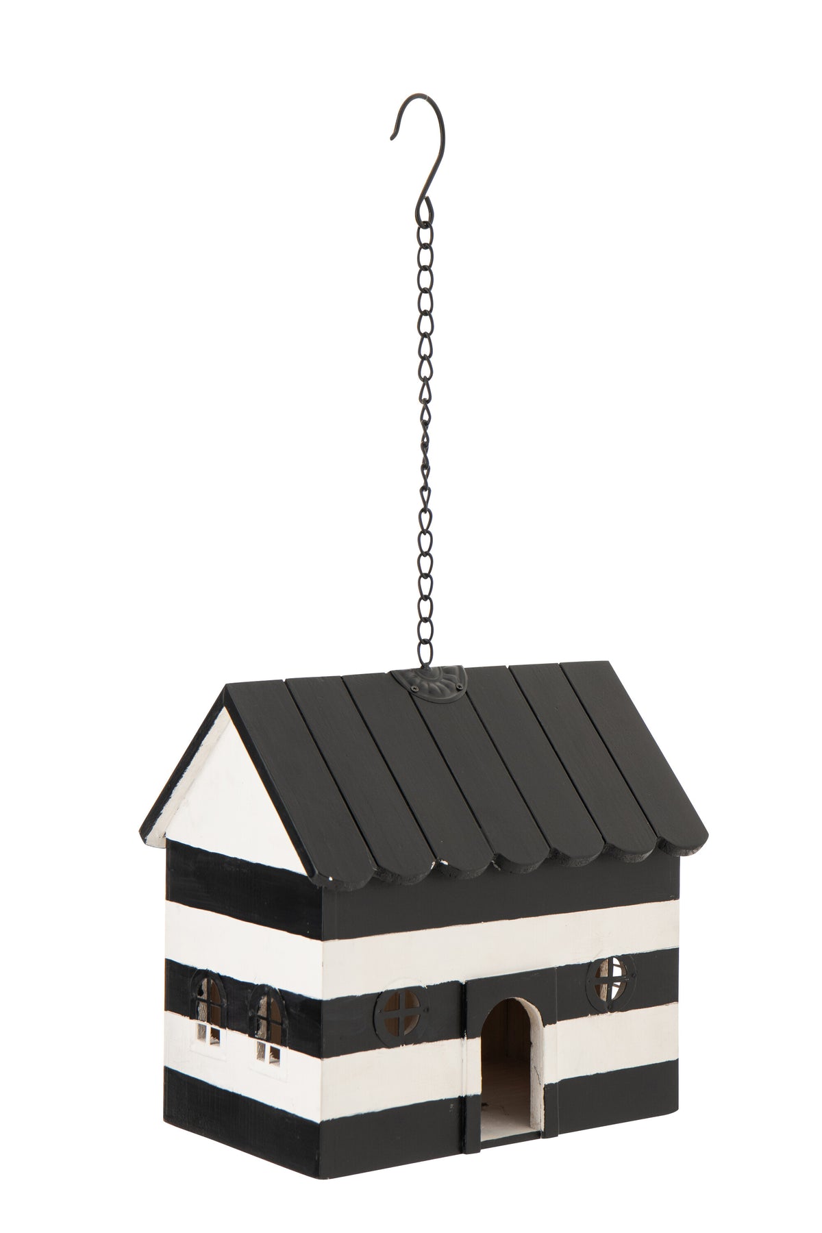 J-Line vogelhuisje Gestreept - hout- zwart/wit - large