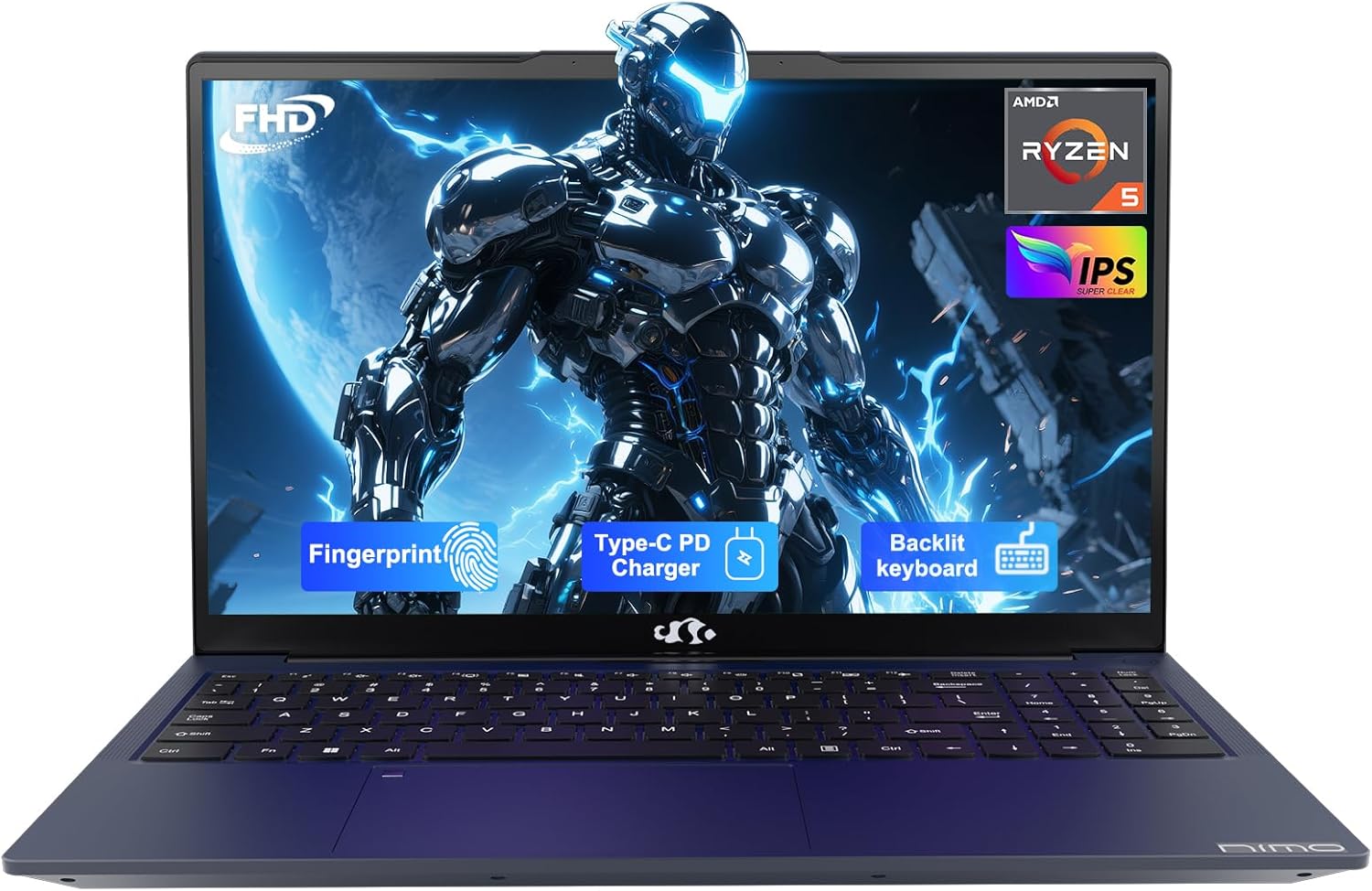 NIMO 15.6'' IPS FHD Laptop  32GB RAM 1TB SSD AMD Ryzen 5(Beat i5-1135G7  4 Cores Up to 3.7GHz) Student Computer with 65W Type-C  2 Years Warranty  Fingerprint  Backlit Keyboard  BT5.2  for Home
