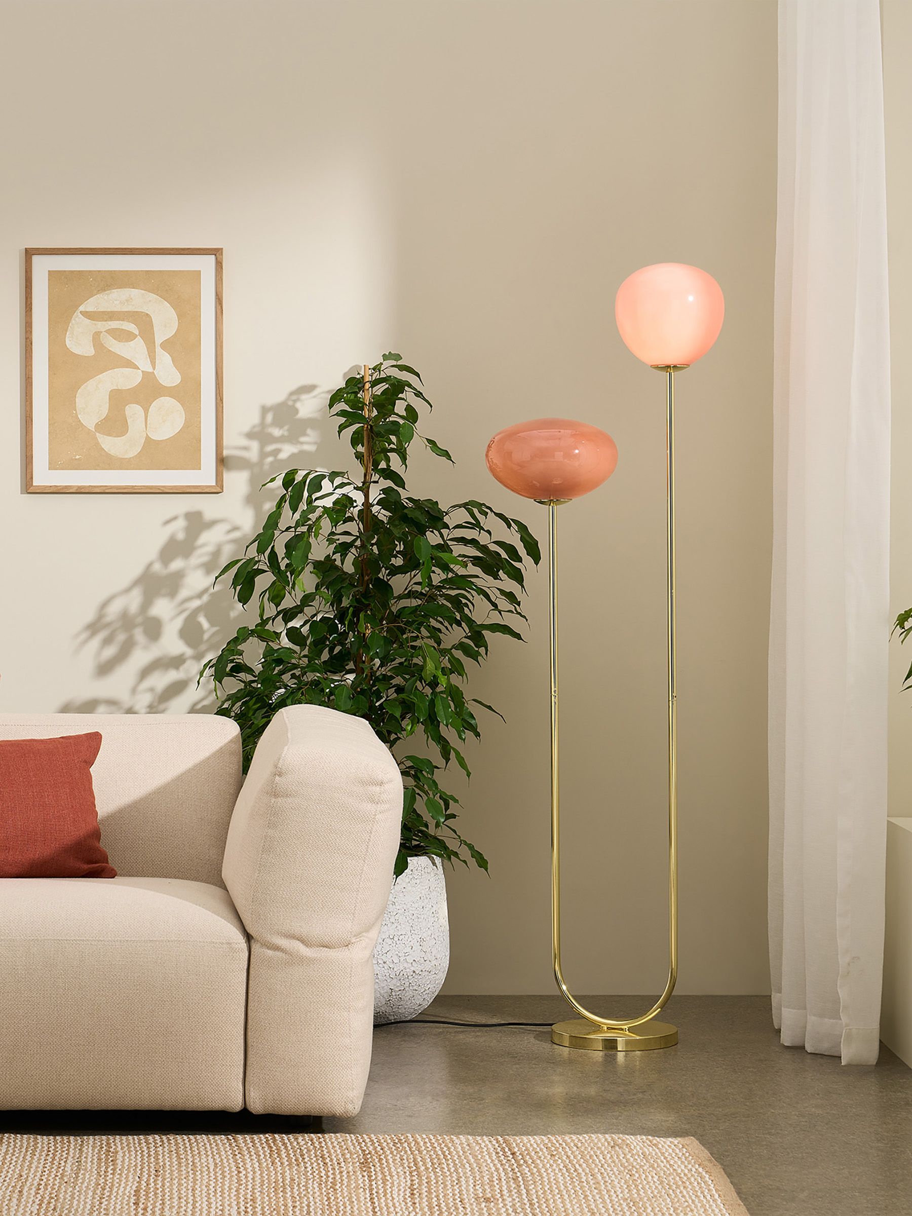 Adrianne Floor Lamp in Brass/Pink