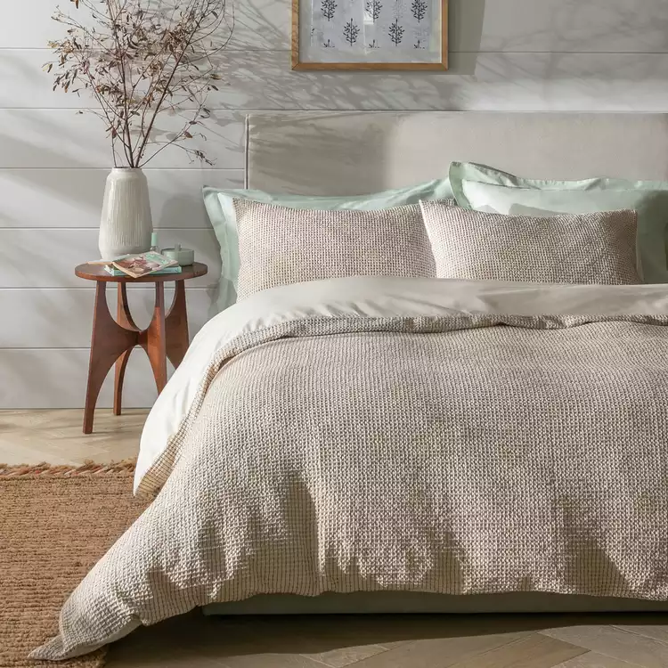 Habitat Cotton Contrast Waffle Beige Bedding Set - Single