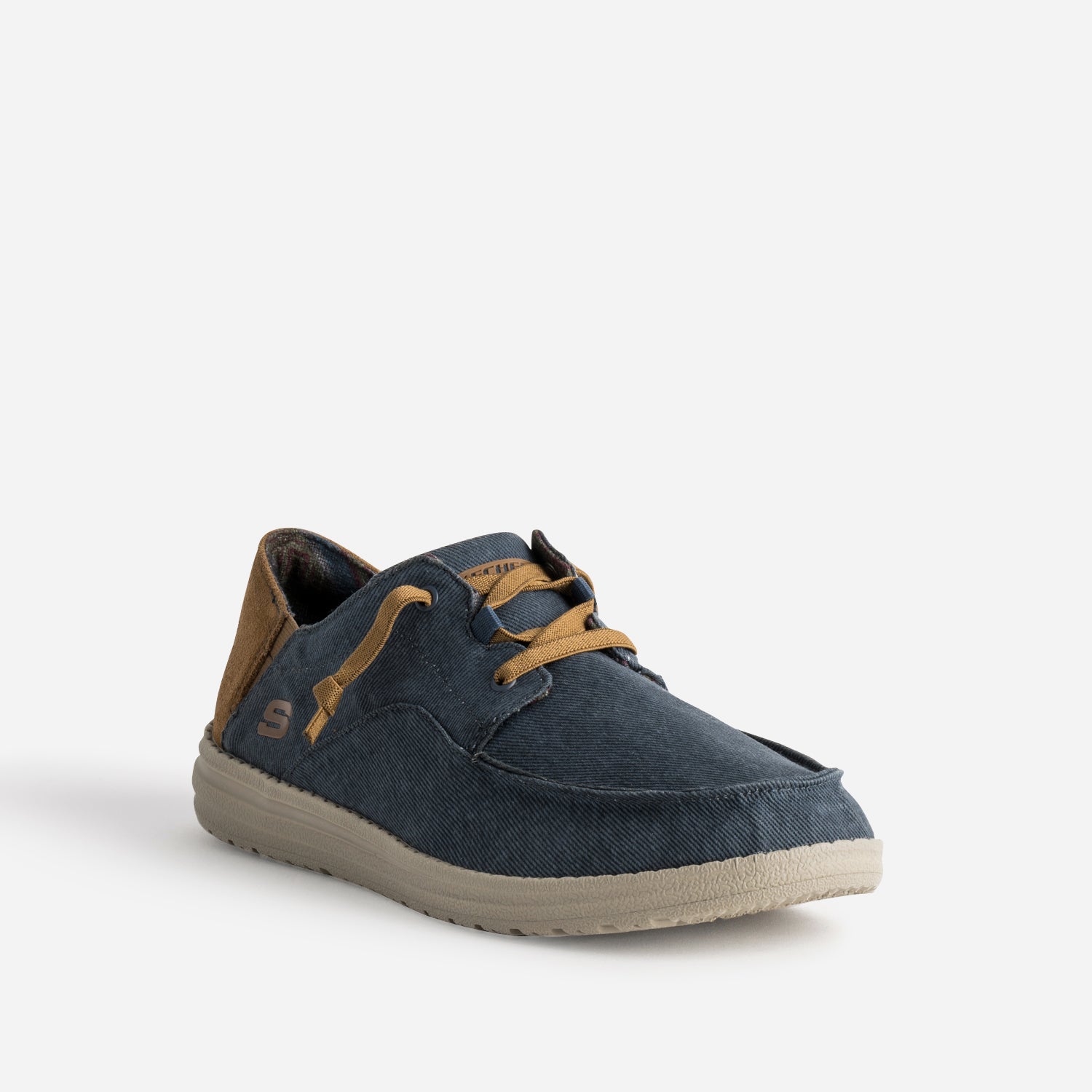 Derby marine toile et cuir velours