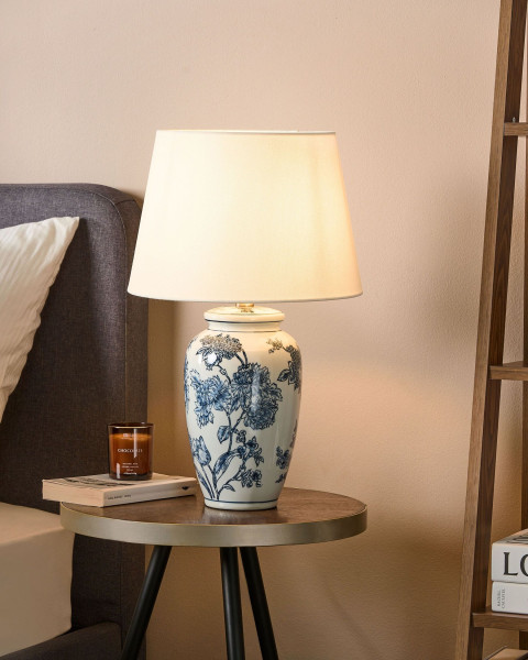 Lampa stołowa porcelanowa biało-niebieska