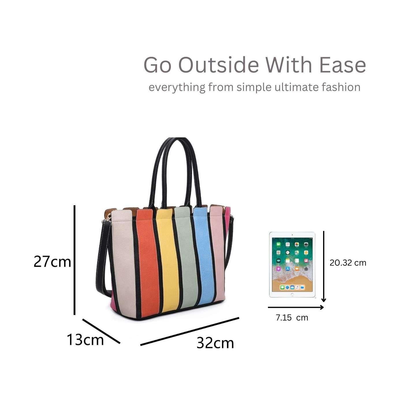 Kitise MultiColour Striped Medium Tote Shoulder Handbag