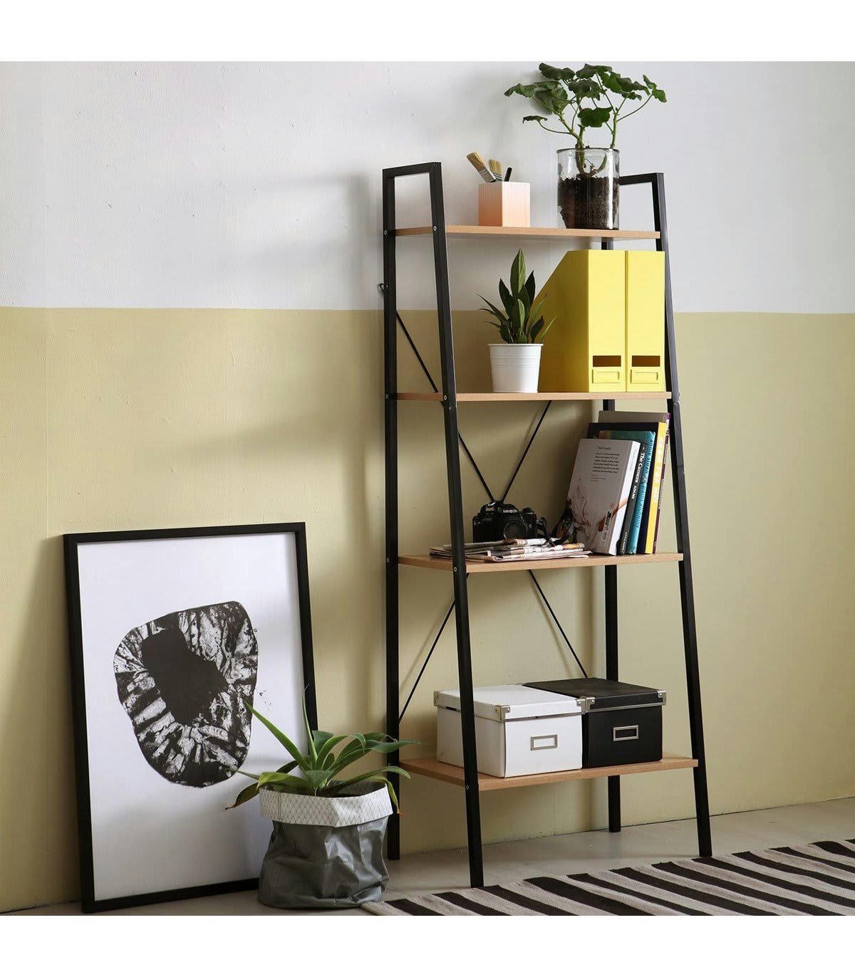 LEXIE - Etagère de rangement 4 niveaux - Marron et noir