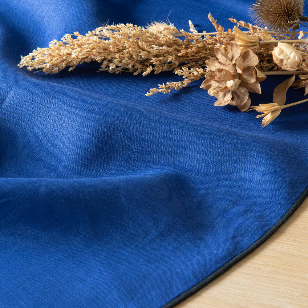 - Chemin de table en lin lavé bleu et noir 50x150