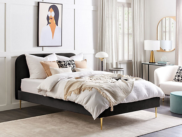 Lit avec sommier Velours FLAYAT 160 x 200 cm Noir