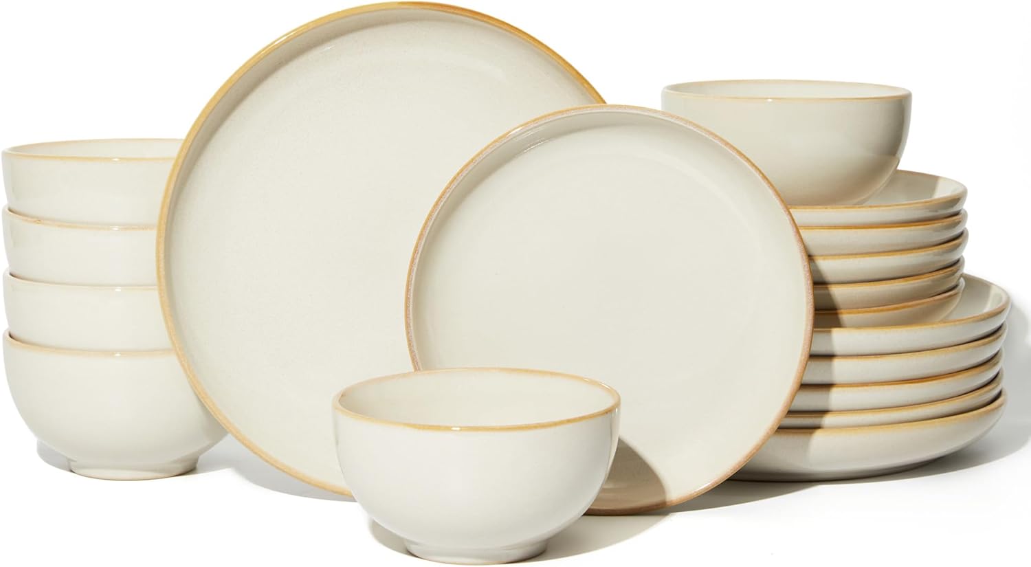 Pokini Stoneware Dinnerware Sets for 6, 18 Piece Microwave Safe Plate and Bowl Set, Easy to Clean & Durable Dishes Sets for Small to Medium Families, Yellow White