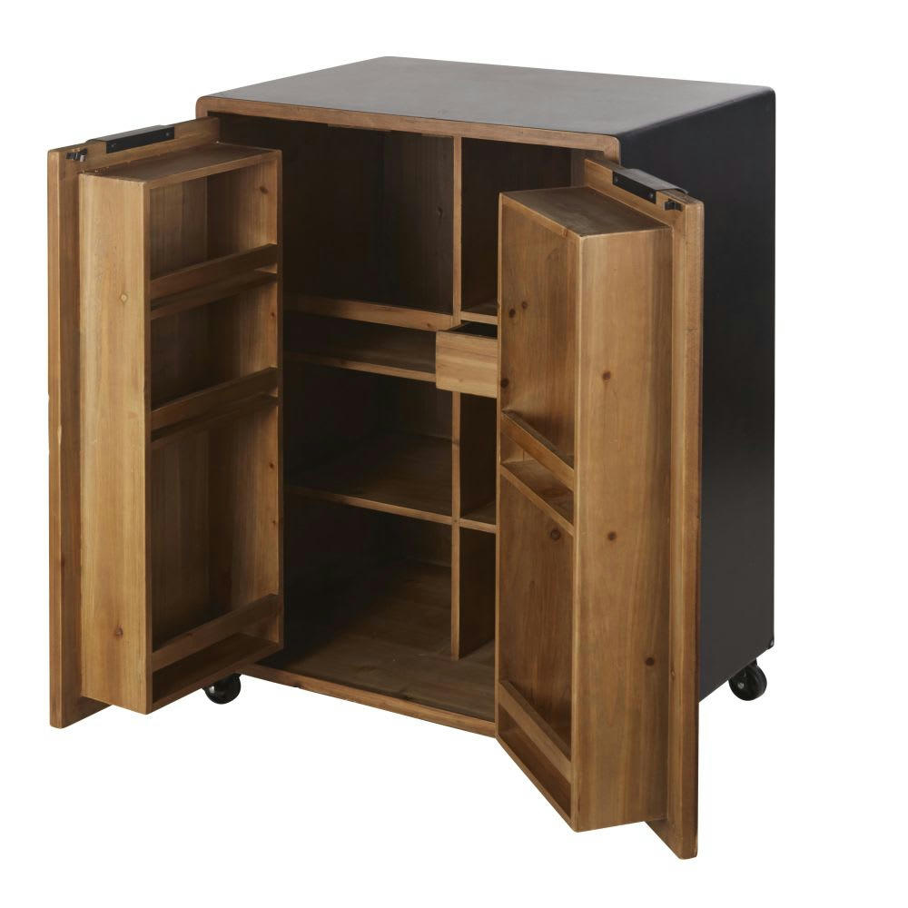 FILIPPO - Mini bar marron et noir à roulettes