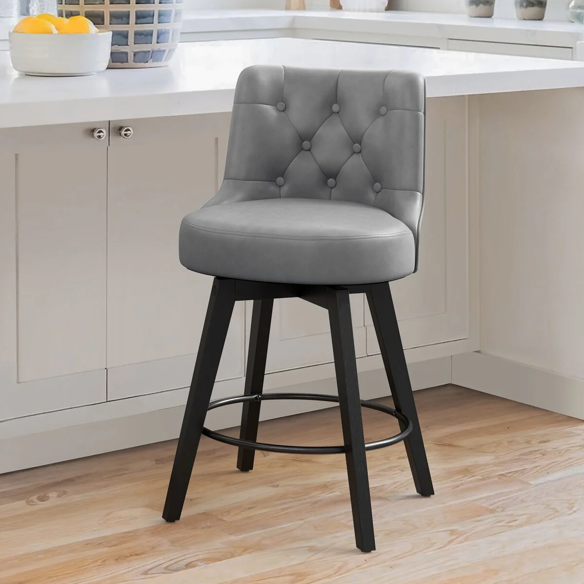 LUE BONA 26 Counter Height Swivel Bar Stools with Solid Wood Frame - 26 H