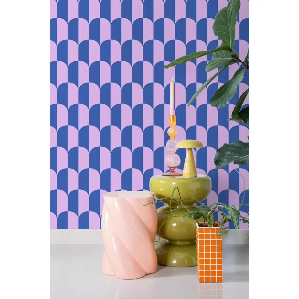 ESTAhome behang art deco bogen lila paars en koningsblauw - 53 cm x 10.05 m