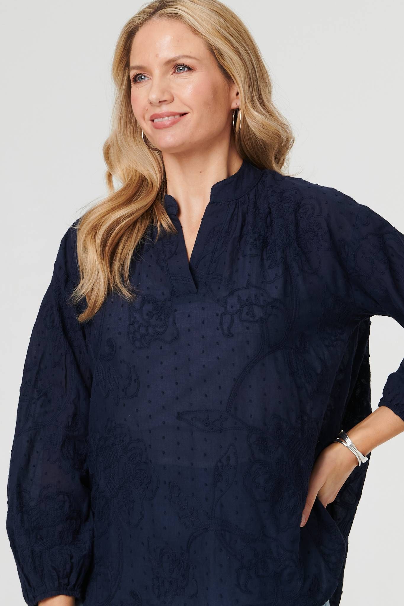 Izabel London Embroidered Layered Long Sleeve Blouse