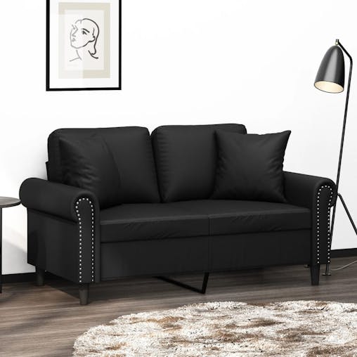 NNEVL 2-Seater Sofa with Throw Pillows Black 120 cm Faux Leather