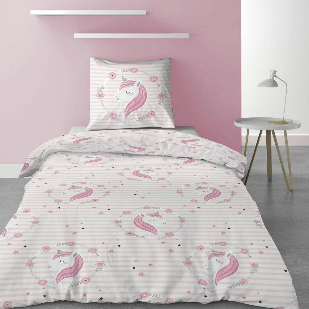 - Parure de lit 1 place coton à motifs 140x200 cm