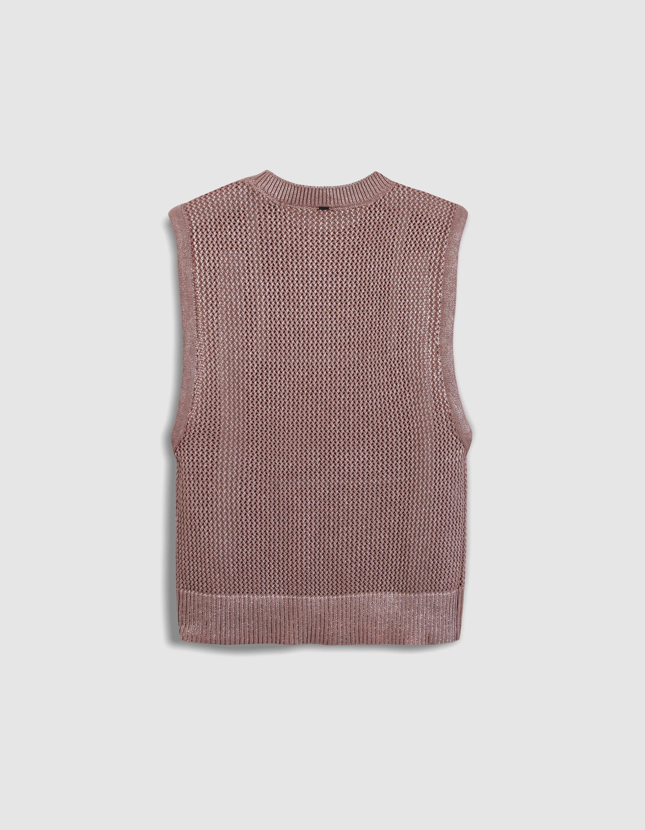 Pull sans manches marron tricot enduit ajouré Femme
